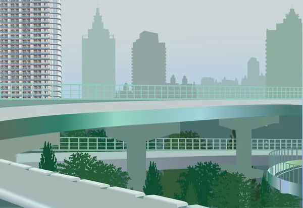 Landskap med bro i modern stad — Stock vektor