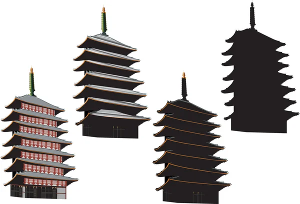 Collection de pagodes isolées — Image vectorielle