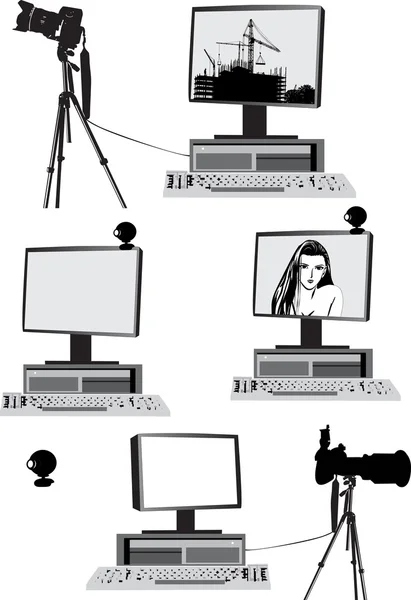 Computers and photo equipment collection — Stock Vector