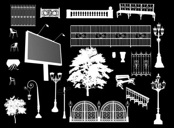 Set of park elements on black — Stock Vector
