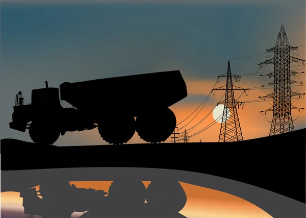 Μεγάλο φορτηγό στο ηλιοβασίλεμα εικονογράφηση — Διανυσματικό Αρχείο
