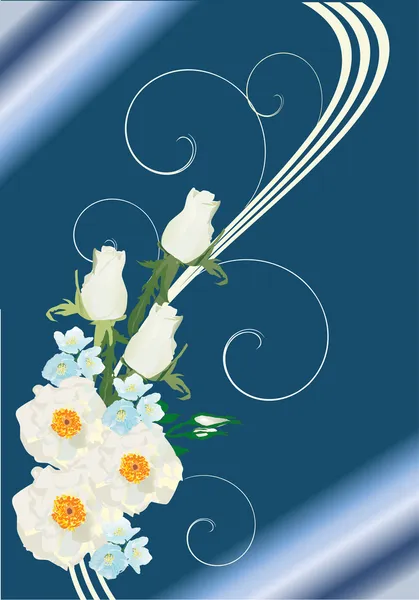 Bílá růže vzorek na modré — Stockový vektor