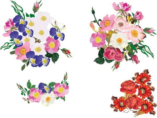 Четыре букет цветов изолированы на белом — стоковый вектор