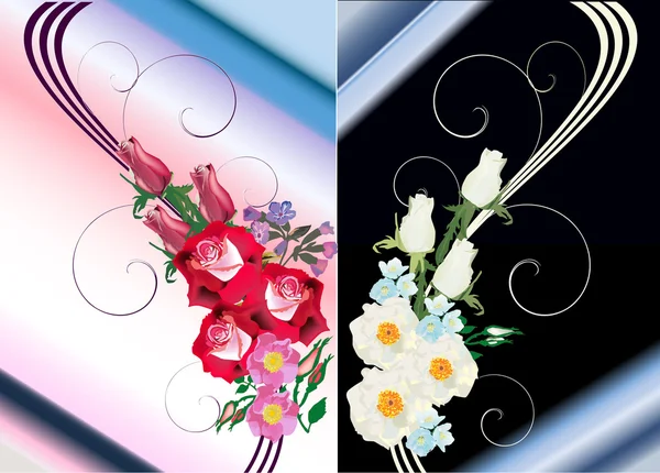 Bouquets de fleurs de roses blanches et rouges — Image vectorielle