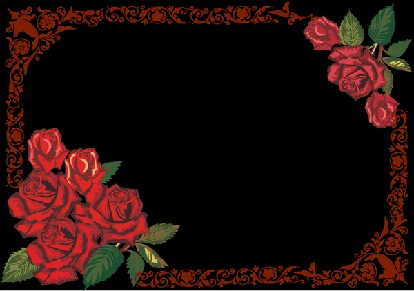 Tmavě červené růže rám na černém pozadí — Stockový vektor