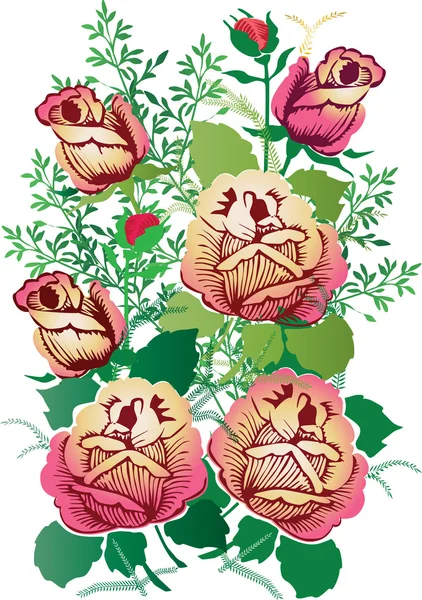 Rose roses décoration sur illustration blanche — Image vectorielle