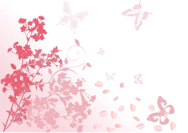 Розовые бабочки и падающие лепестки — стоковый вектор