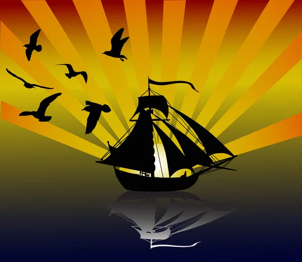Яхта і мартин на заході сонця — стоковий вектор