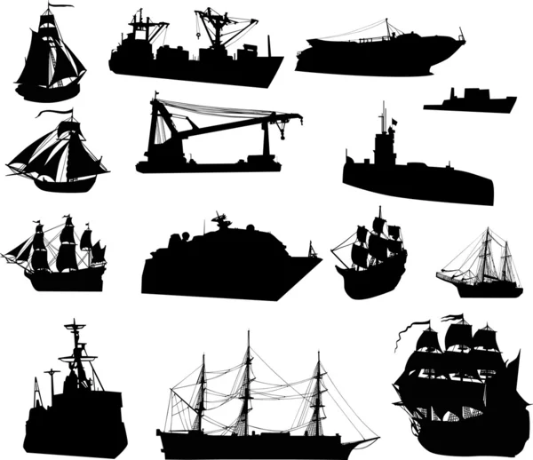 Большой набор судовых силуэтов — стоковый вектор