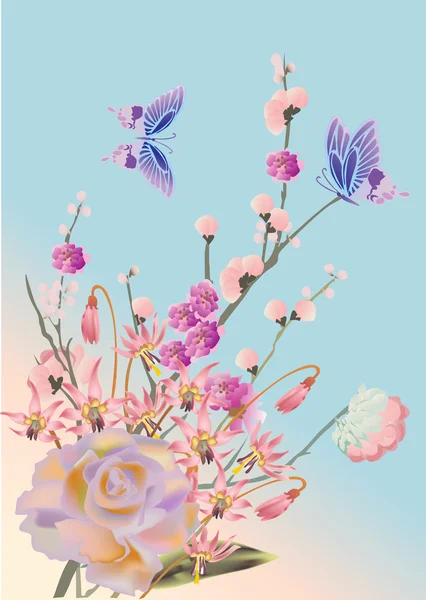 Rosa primavera flores buquê ilustração — Vetor de Stock