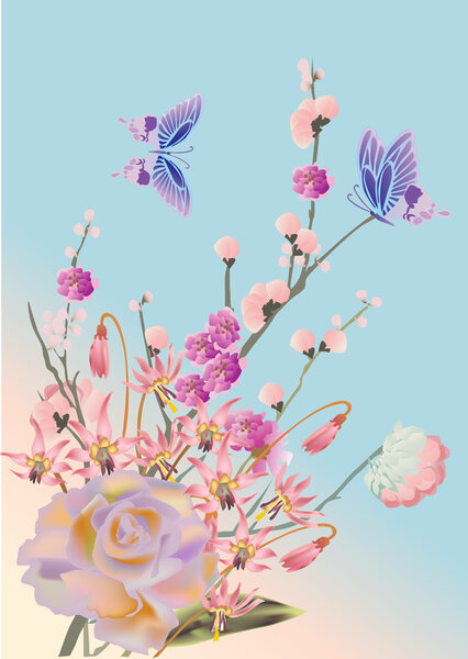 pink spring flowers bouquet illustration