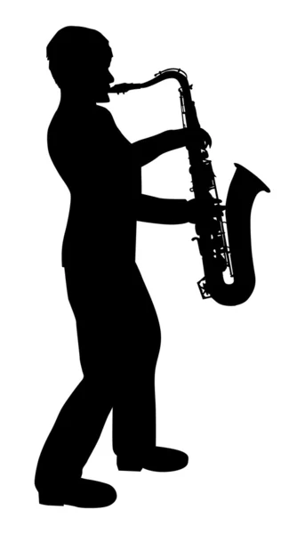 Ilustração silhueta saxofonista — Vetor de Stock