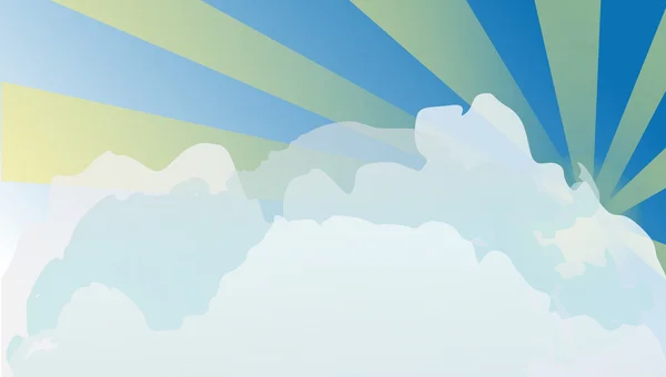 Sol em nuvens no céu azul ilustração — Vetor de Stock