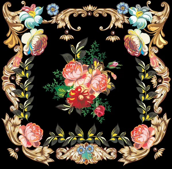 Дизайн трояндових квітів на чорному — стоковий вектор