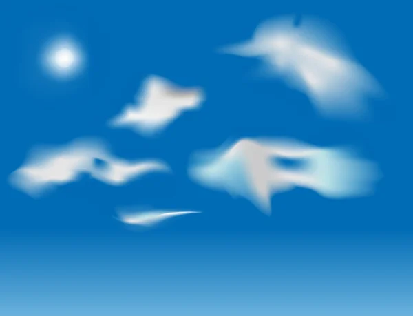 Sole e nuvole sul cielo blu illustrazione — Vettoriale Stock