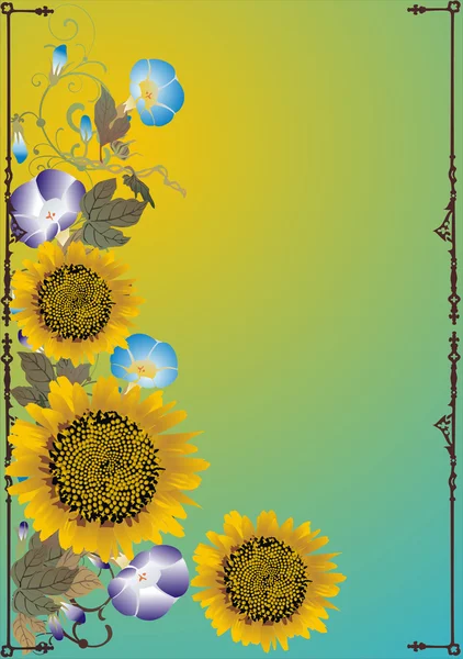 Blumenrahmen mit Sonnenblumen — Stockvektor