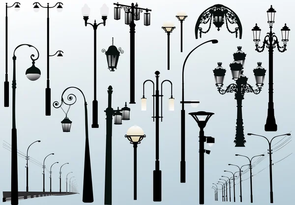 Açık renkli üzerinde sokak lambaları — Stok Vektör
