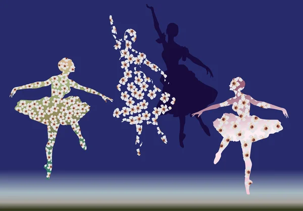 흰 꽃 발레 댄서 그림 — 스톡 벡터
