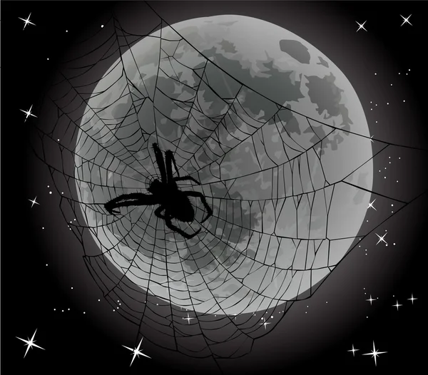 Toile d'araignée sur fond de lune — Image vectorielle