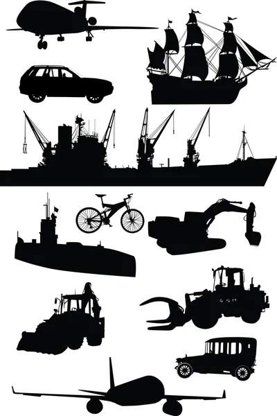 Different transport collection isolated on white — Stock Vector