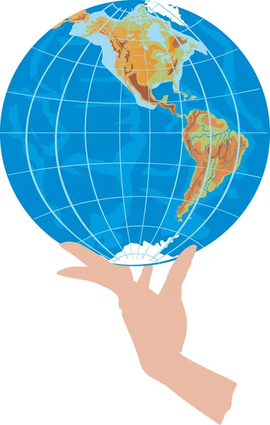 Globe in hand on white — Stock Vector