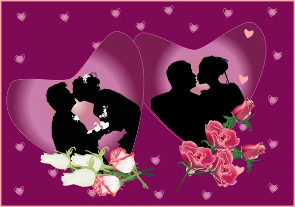 Couples de mariage en forme de coeur cadres — Image vectorielle