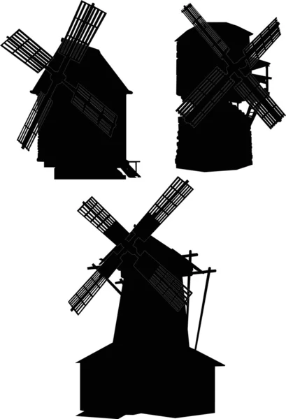 Drei isolierte Windmühlen — Stockvektor