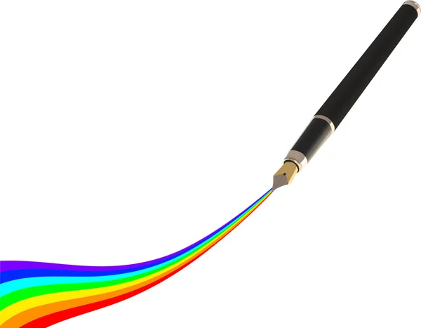 Pen and rainbow trace on white — Stock Vector