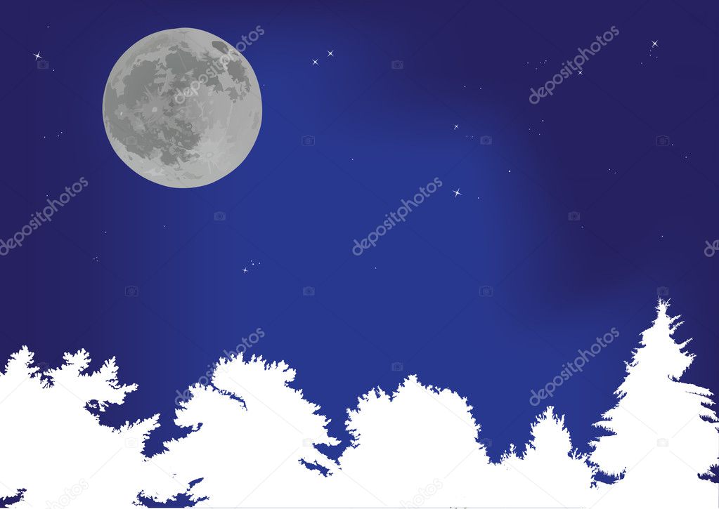 white trees under full moon