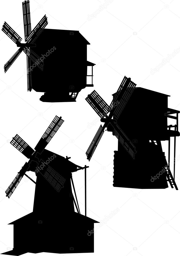 three windmills on white