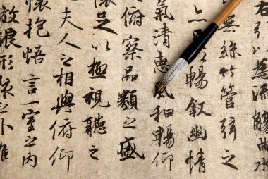 Chinese calligraphy on beige paper clipart