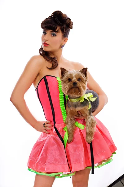 Pin up girl with dog — Stock Photo, Image