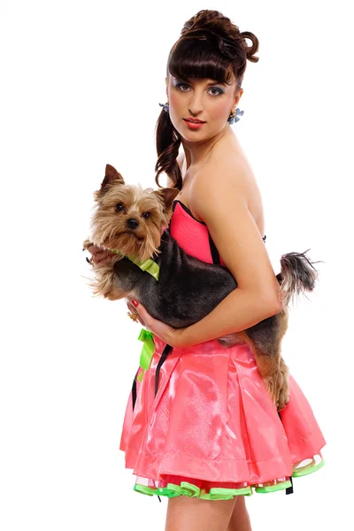 Pin up girl with a dog — Stock Photo, Image