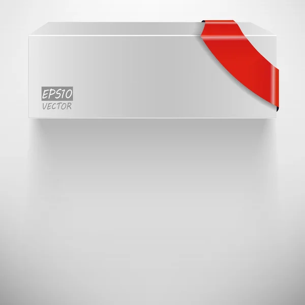 Der abstrakte Vektor weißer Kasten mit rotem Band — Stockvektor