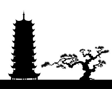 The Japanese landscape silhouette vector clipart