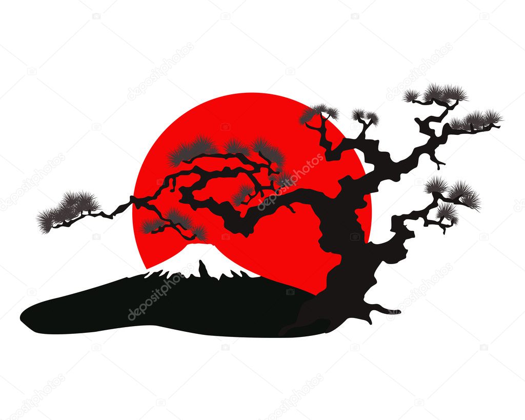 The Japanese landscape silhouette vector