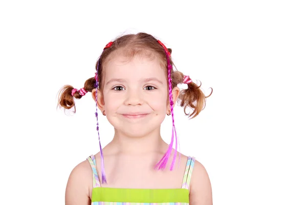 Little girl with pigtails portrait — Stock Photo, Image