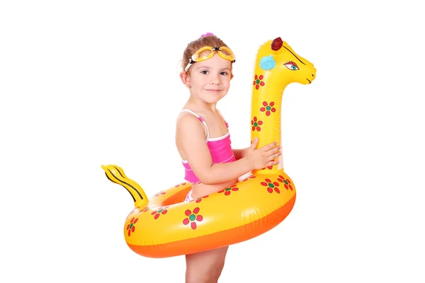 Little girl with inflatable rubber and goggles — Stock Photo, Image