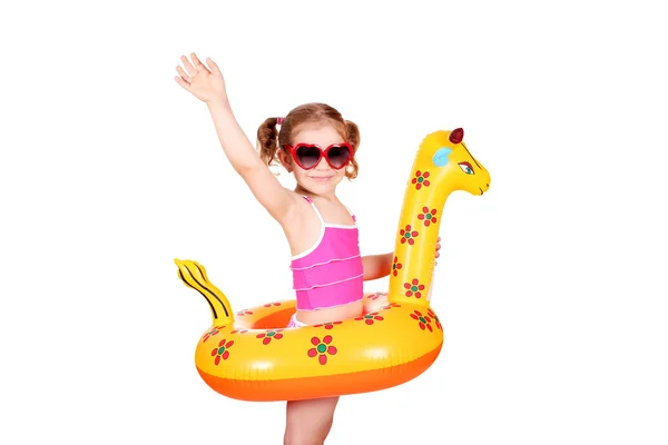 Little girl with sunglasses ready for beach — Stock Photo, Image