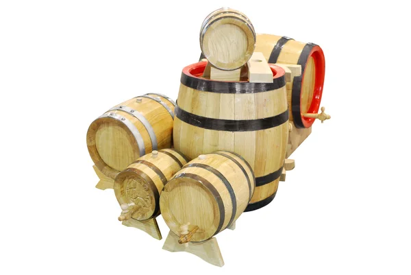 Wooden barrels isolated on white — Stock Photo, Image