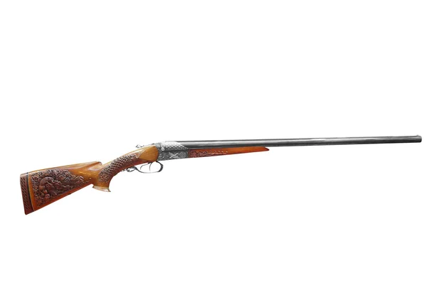 Fusil de caza decorado en madera aislado sobre fondo blanco — Foto de Stock