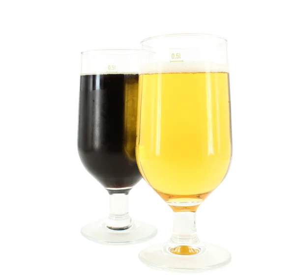 stock image Gold and black beer on white