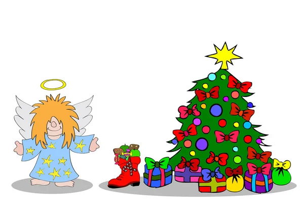 Angel with christmastree — Stock Photo, Image