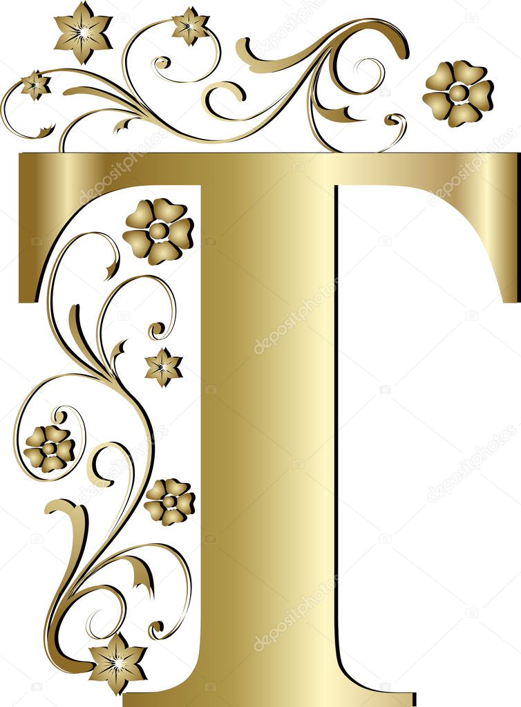 Capital Letter T Gold Stock Vector C Pdesign