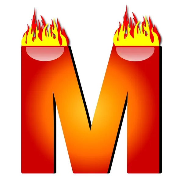 Letter M on Fire — Stockfoto