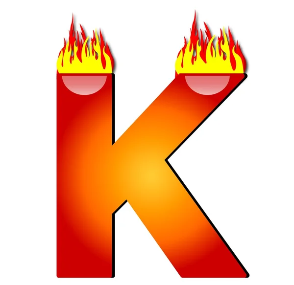Lettera K in fiamme — Foto Stock