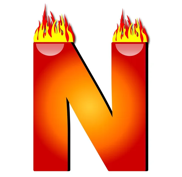 Carta N sobre o fogo — Fotografia de Stock