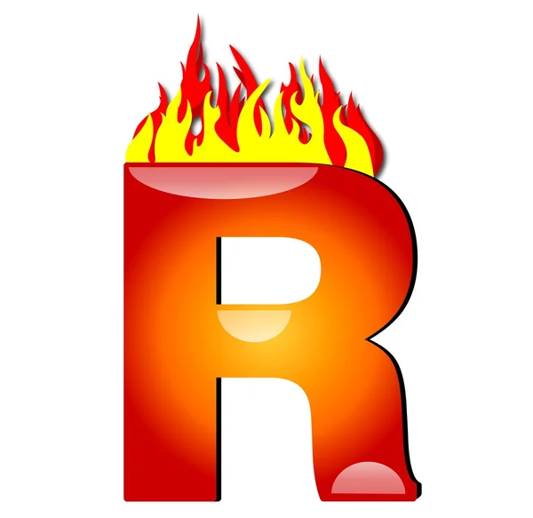 Carta R sobre o fogo — Fotografia de Stock