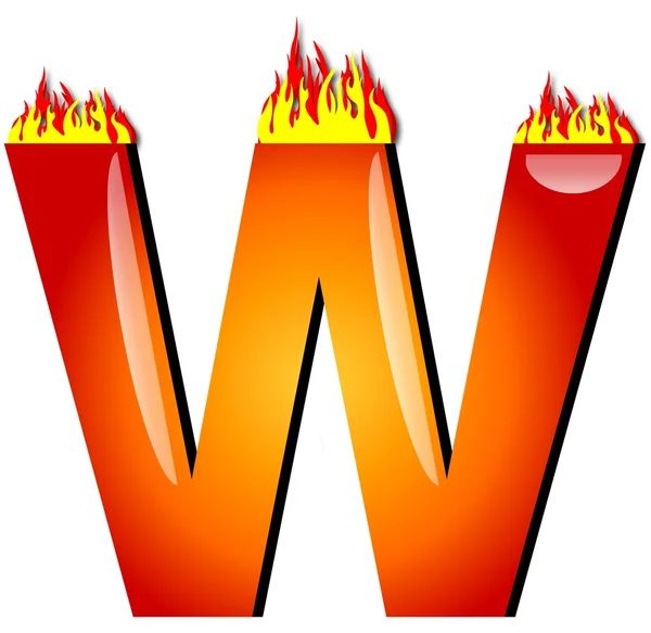 Letter W on Fire — Stock Photo, Image