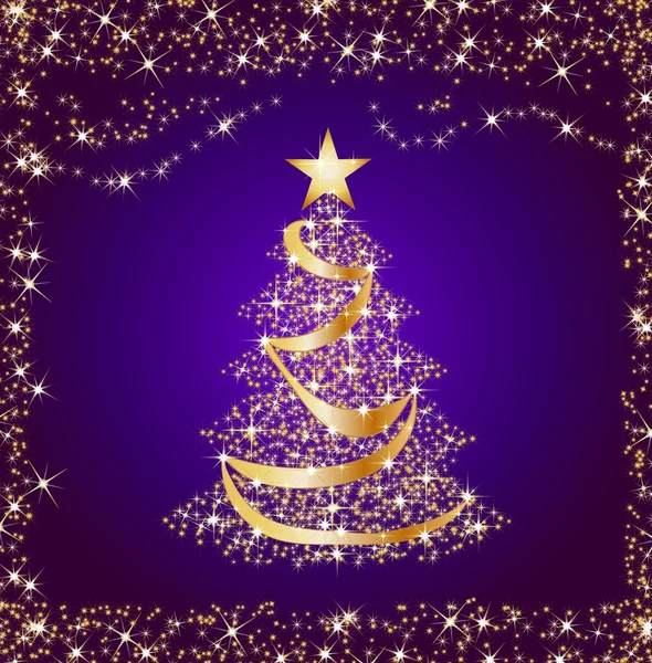 Sprankelende gouden kerstboom — Stockfoto